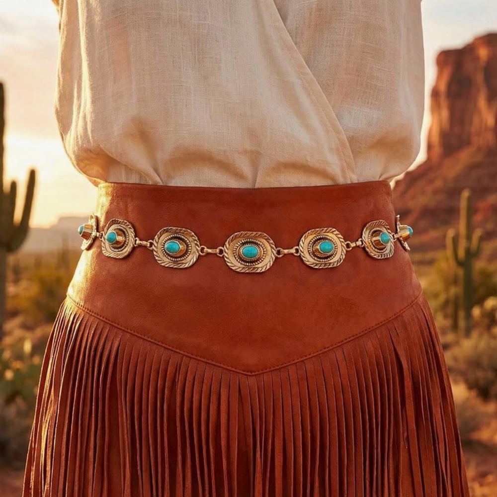 Western Turquoise Belt, Chain Belt New - Picture 1 of 4